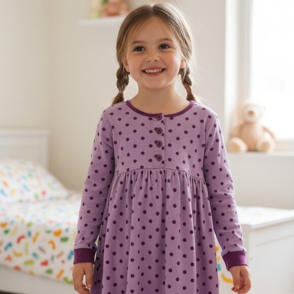 Hanna Andersson Purple Polka Dot Long Sleeve Play Dress Size 130 (size 7/8) - Picture 1 of 5